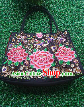 Traditional Chinese Miao Nationality Palace Handmade Double-Sided Embroidery Handbag Hmong Handmade Embroidery Bags for Women
