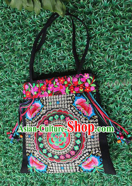 Traditional Chinese Miao Nationality Palace Handmade Single-Sided Embroidery Handbag Hmong Handmade Embroidery Canvas Single Shoulder Bags for Women
