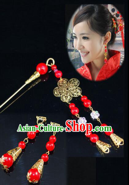 Chinese Traditional Style Head Wear Set Head Pins Ear Ring Tassels Wedding
