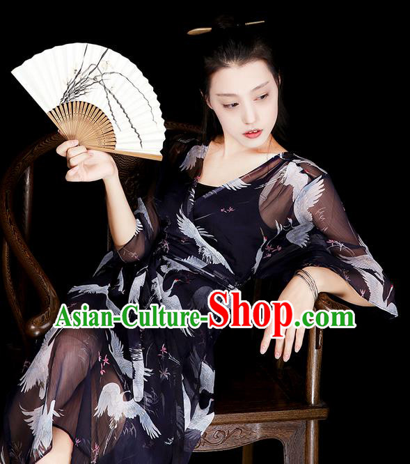 Traditional Classic Women Clothing, Traditional Classic Long Chiffon Even Dress, Long Chiffon Skirts with Braces Skirt