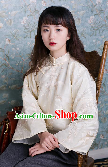 Traditional Classic Women Clothing, Traditional Classic Chinese Tess Embroidery Chinese Qing Dynasty Plate Buttons Slant Opening Thin Cotton-Padded Clothes