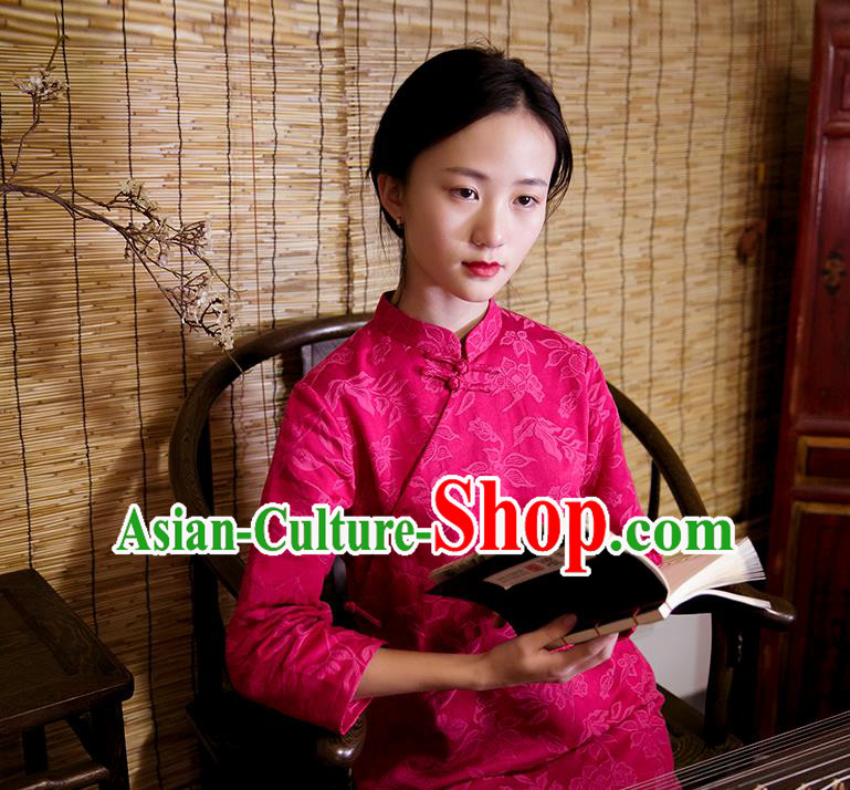 Traditional Classic Women Clothing, Traditional Pure Cotton Fine Jacquard Retro Button Chinese Cheongsam, Chinese Red Qipao for Women