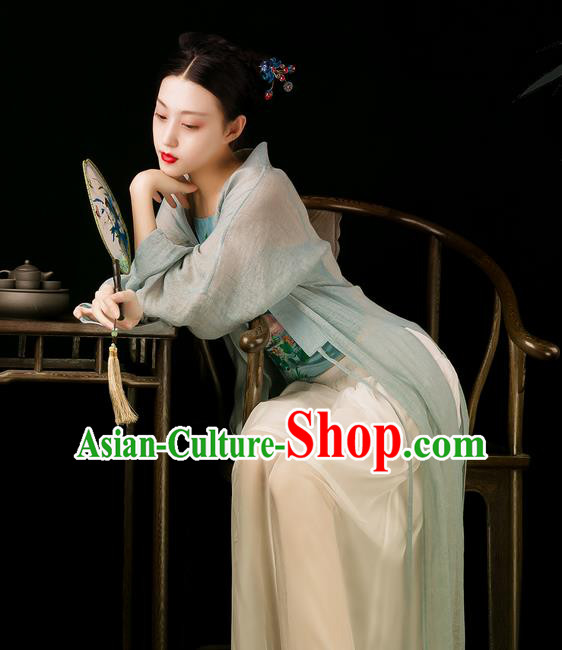 Traditional Classic Women Clothing, Traditional Chinese Style Yarn Hanfu, Classic Long Cape Cardigan, Han Dynasty Long Yarn Coat