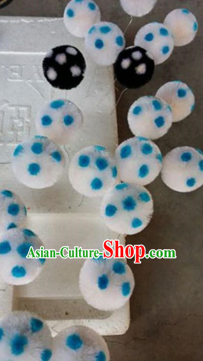 Peking Opera Head Wear Pompoms Accessories Pendant 6.5cm White Ball with Blue Dot