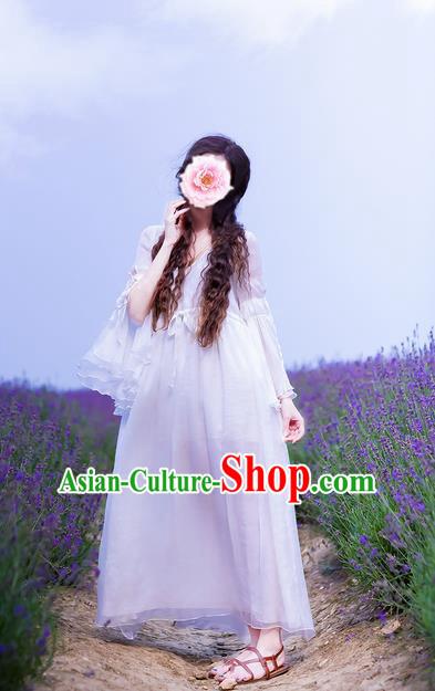 Traditional Classic Women Clothing, Traditional Classic Mandarin Sleeve Chiffon Long Skirt Horn Sleeve Dress