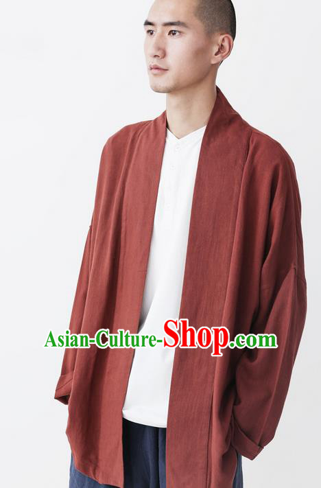 Traditional Chinese Linen Tang Suit Coat, Chinese Ancient Costumes, Improvement Hanfu Flax Male Cotton Long Sleeve Buddhist Youth Coat