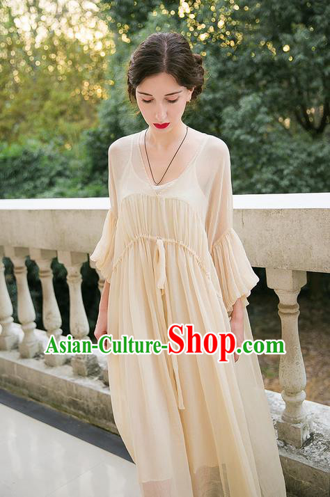 Traditional Classic Women Clothing, Traditional Classic Mandarin Sleeve Chiffon Long Skirt Horn Sleeve Dress