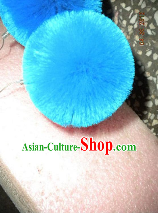 Peking Opera Head Wear Pompoms Accessories Pendant 2.5cm Light Blue