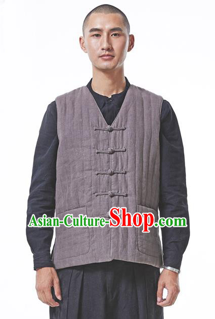 Traditional Chinese Linen Tang Suit Men Costumes Vest, Chinese Ancient Thicken Cotton Vest, Hanfu Vest for Men