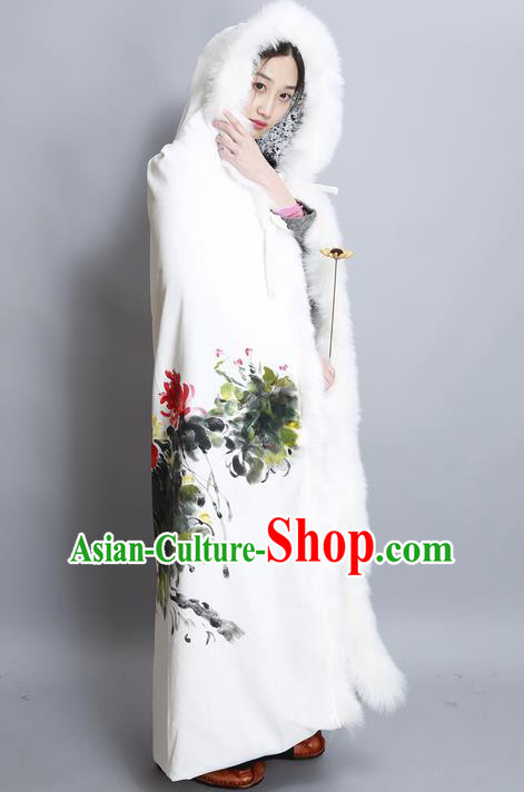 Traditional Chinese Female Costumes Dress Smock,Chinese Acient Extended Cloak, Chinese Hanfu Extended Cloak, Fur Collar Cloak for Women