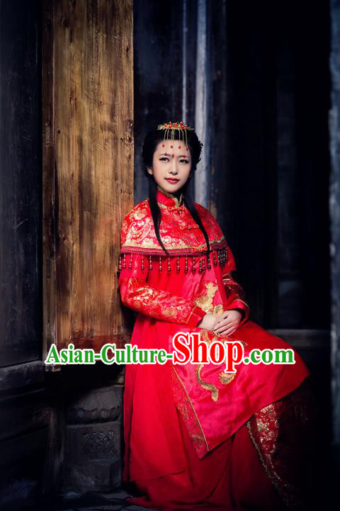 Traditional Chinese Costume Chinese Ancient Wedding Dress, Han Dynasty Bride Dragon and Phoenix Costume Complete Set for Women