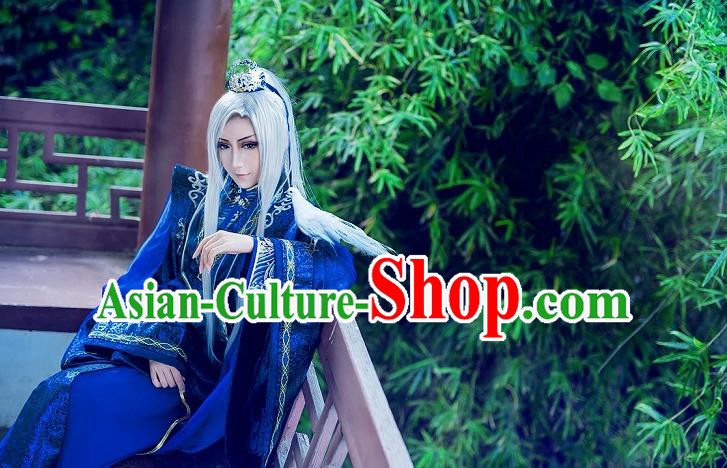 Chinese Ancient Cosplay Costumes, Chinese Traditional Embroidered Royal Prince Clothes, Ancient Chinese Cosplay Swordsman Knight Satin Costume Complete Set For Men