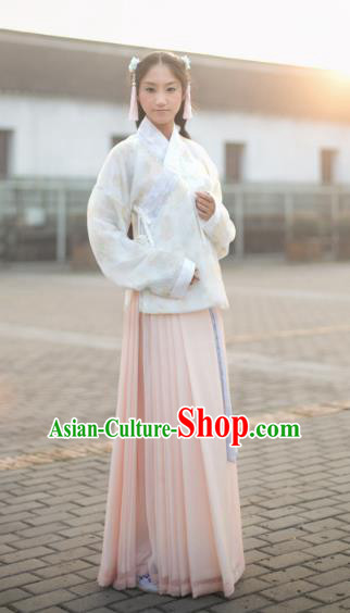 Traditional Chinese Ming Dynasty Princess Embroidered Costume, Asian China Ancient Palace Lady Hanfu Clothing for Women
