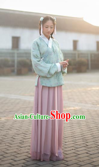 Traditional Chinese Ming Dynasty Young Lady Embroidered Costume Blouse and Skirt, Asian China Ancient Hanfu Clothing for Women
