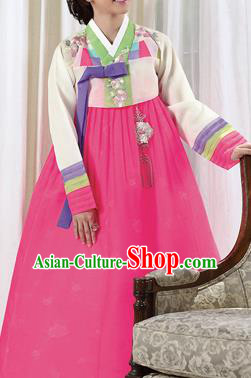 Traditional Korean Costumes Palace Lady Formal Attire Ceremonial Blouse and Pink Dress, Asian Korea Hanbok Bride Embroidered Clothing for Women