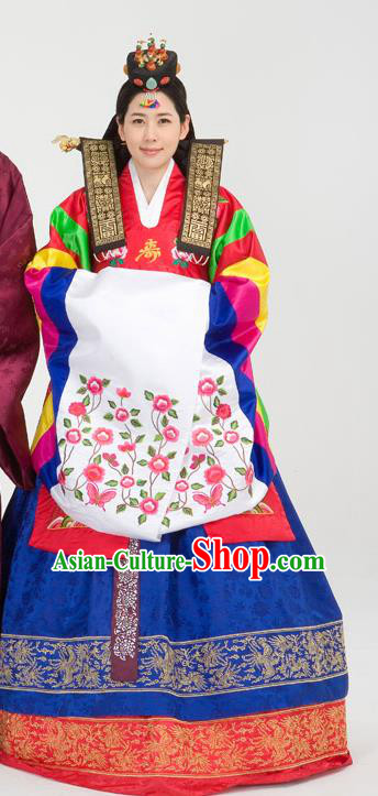 Traditional Korean Costumes Palace Lady Formal Attire Ceremonial Wedding Dress, Asian Korea Hanbok Bride Embroidered Clothing for Women