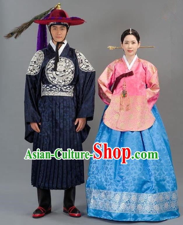 Traditional Korean Costumes Emperor and Empress Formal Attire Ceremonial Wedding Clothing, Asian Korea Hanbok Embroidered Clothing for Women for Men