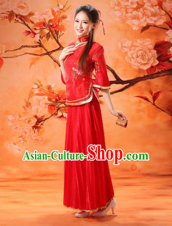 Traditional Ancient Chinese Manchu Nobility Lady Red Costume, Asian Chinese Qing Dynasty Embroidered Dress Clothing for Women