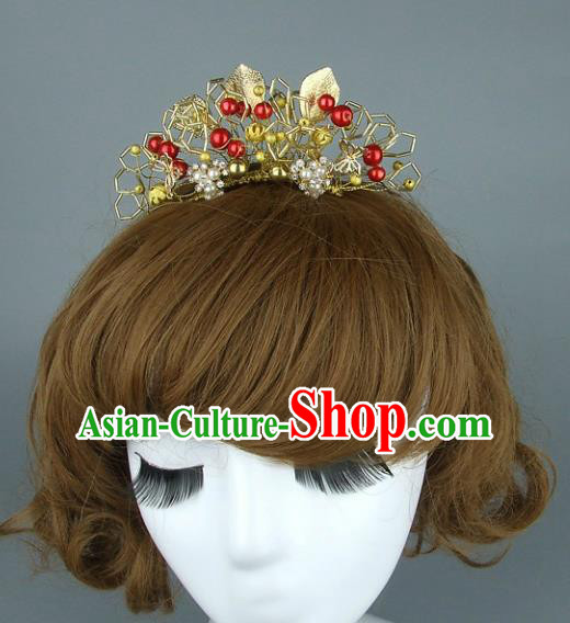 Top Grade Handmade Classical Hair Accessories Princess Golden Royal Crown, Baroque Style Wedding Hair Jewellery Bride Hair Comb for Women