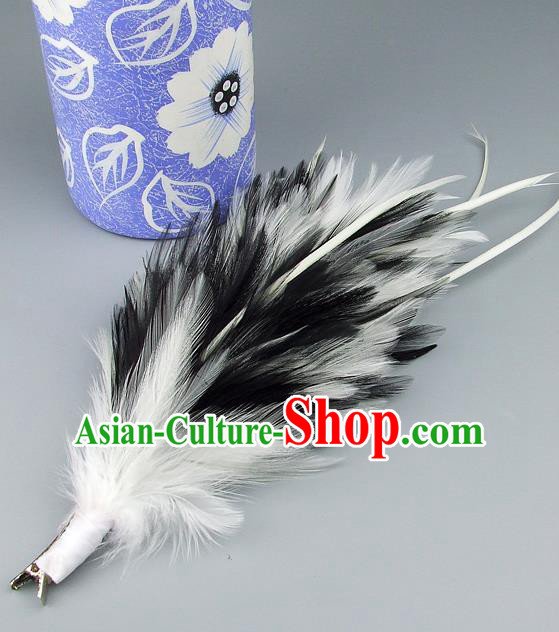 Top Grade Handmade Classical Hair Accessories Princess Black Feather Bobby Pin, Baroque Style Wedding Bride Hair Claw for Women