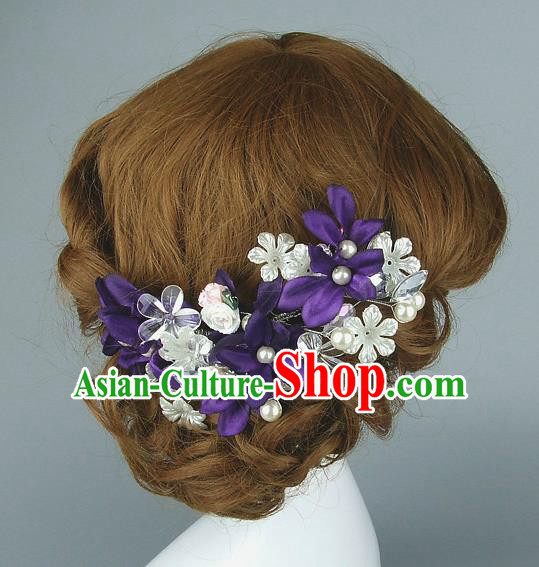 Top Grade Handmade Hair Accessories Princess Ceramics Flowers Purple Hair Clasp, Baroque Style Wedding Bride Headband for Women