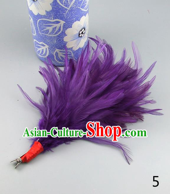 Top Grade Handmade Latin Dance Hair Accessories Purple Feather Hair Claw, Baroque Style Wedding Bride Hair Stick for Women