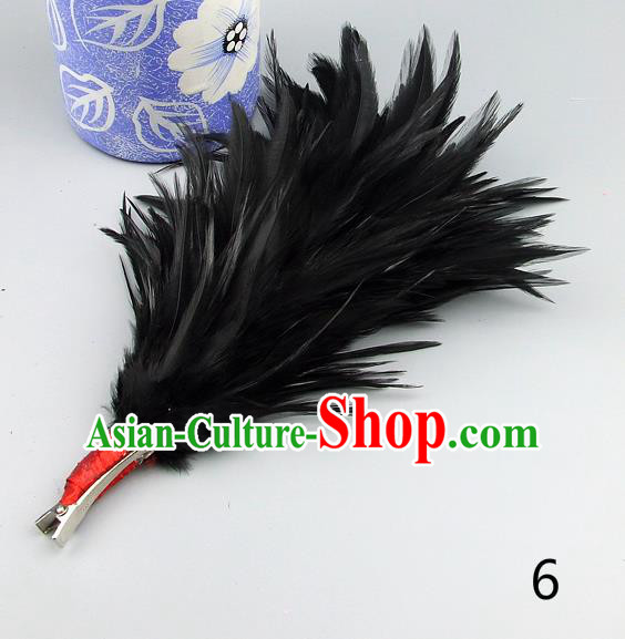 Top Grade Handmade Latin Dance Hair Accessories Black Feather Hair Claw, Baroque Style Wedding Bride Hair Stick for Women