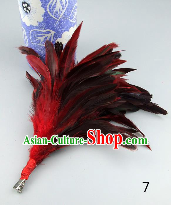 Top Grade Handmade Latin Dance Hair Accessories Red Black Feather Hair Claw, Baroque Style Wedding Bride Hair Stick for Women
