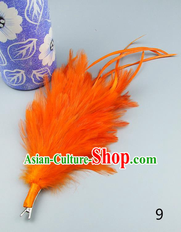 Top Grade Handmade Latin Dance Hair Accessories Orange Feather Hair Claw, Baroque Style Wedding Bride Hair Stick for Women