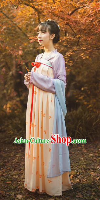 Traditional Chinese Tang Dynasty Palace Lady Embroidered Costume, Asian China Ancient Hanfu Princess Slip Skirt Clothing for Women