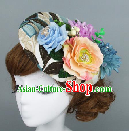 Top Grade Handmade Wedding Hair Accessories Model Show Peony Flowers Top Hat, Baroque Style Bride Deluxe Headwear for Women