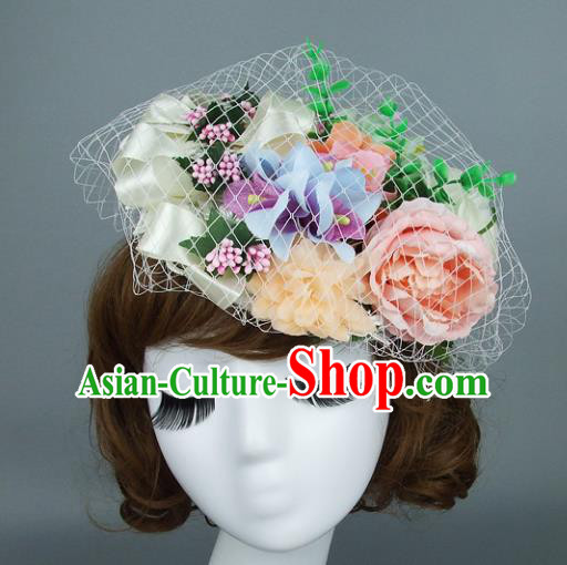 Top Grade Handmade Fancy Ball Hair Accessories Model Show Flowers Veil Top Hat, Baroque Style Deluxe Headwear for Women