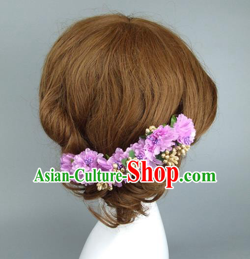 Top Grade Handmade Wedding Hair Accessories Purple Flowers Hair Clasp, Baroque Style Bride Headwear for Women