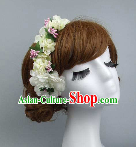 Top Grade Handmade Wedding Hair Accessories Beige Flowers Headband Hair Clasp, Baroque Style Bride Headwear for Women