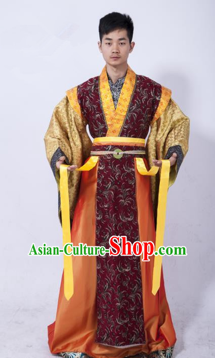 Traditional Ancient Chinese Royal Highness Costume, Asian Chinese Han Dynasty Emperor Clothing for Men