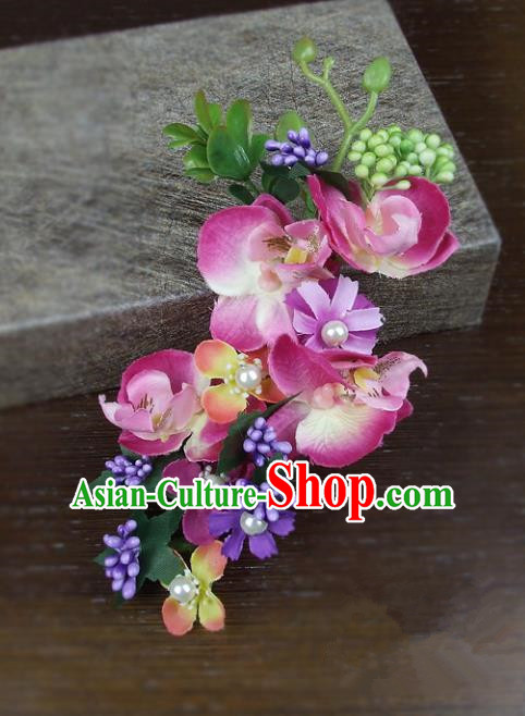 Top Grade Handmade Wedding Hair Accessories Headdress Colorful Silk Flowers, Baroque Style Bride Pearls Headwear for Women