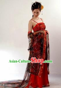 Traditional Ancient Chinese Palace Lady Dance Costume, Asian Chinese Tang Dynasty Imperial Consort Red Dress Clothing for Women