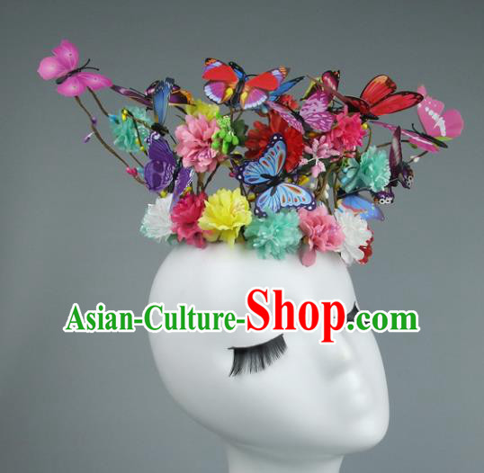 Top Grade Handmade Wedding Hair Accessories Flowers Butterfly Headdress, Baroque Style Bride Royal Crown Headwear for Women