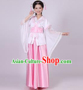 Asian China Ancient Han Dynasty Palace Lady Costume, Traditional Chinese Princess Hanfu Embroidered Pink Dress Clothing for Women