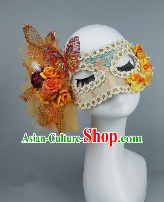 Top Grade Handmade Exaggerate Fancy Ball Model Show Veil Butterfly Mask, Halloween Ceremonial Occasions Face Mask