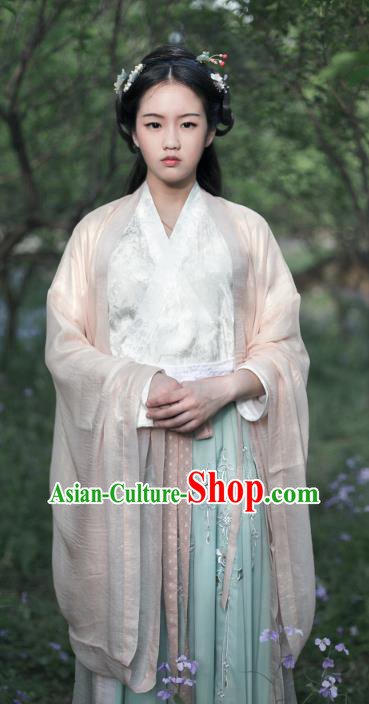 Traditional Chinese Ancient Jin Dynasties Young Lady Cape Costume, Asian China Palace Princess Wide Sleeve Embroidered Cardigan for Women
