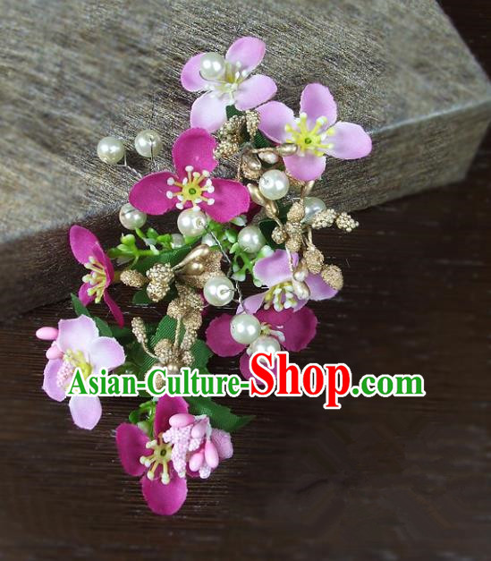Top Grade Handmade Wedding Hair Accessories Headdress Purple Silk Flowers, Baroque Style Bride Pearls Headwear for Women