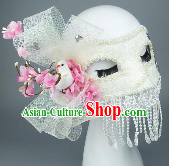 Top Grade Handmade Exaggerate Fancy Ball Accessories Flowers Pigeon Tassel Mask, Halloween Model Show Ceremonial Occasions Face Mask