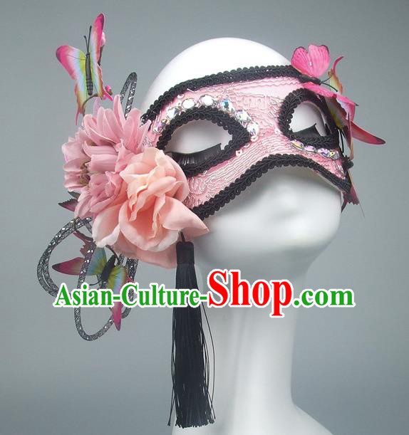Handmade Halloween Fancy Ball Accessories Pink Lace Mask, Ceremonial Occasions Miami Model Show Butterfly Face Mask