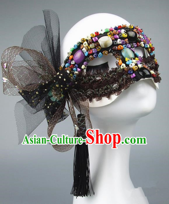 Handmade Halloween Fancy Ball Accessories Colorful Beads Mask, Ceremonial Occasions Miami Model Show Face Mask