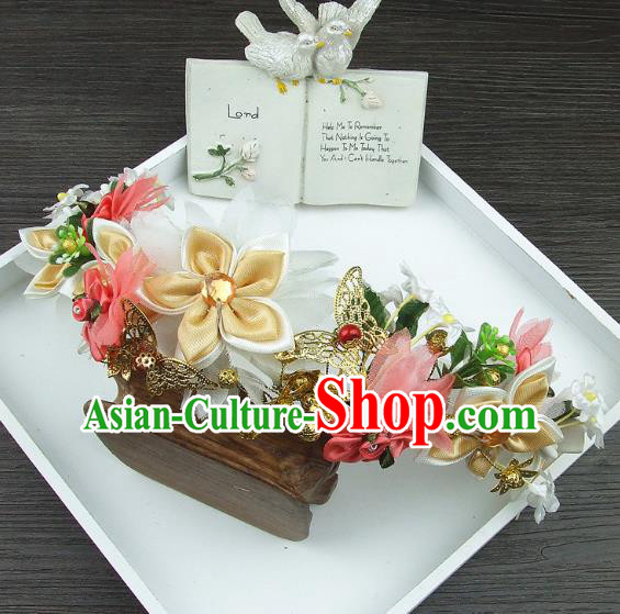 Top Grade Handmade Wedding Hair Accessories Golden Butterfly Flowers Hair Stick, Baroque Style Bride Headwear for Women