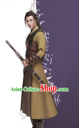 Traditional Chinese Qin Dynasty Kawaler Embroidered Costume, Asian China Ancient Swordsman Clothing for Men