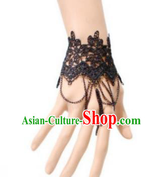 Handmade Exaggerate Fancy Ball Accessories Black Lace Bracelets, Halloween Ceremonial Occasions Vintage Chain Bracelet