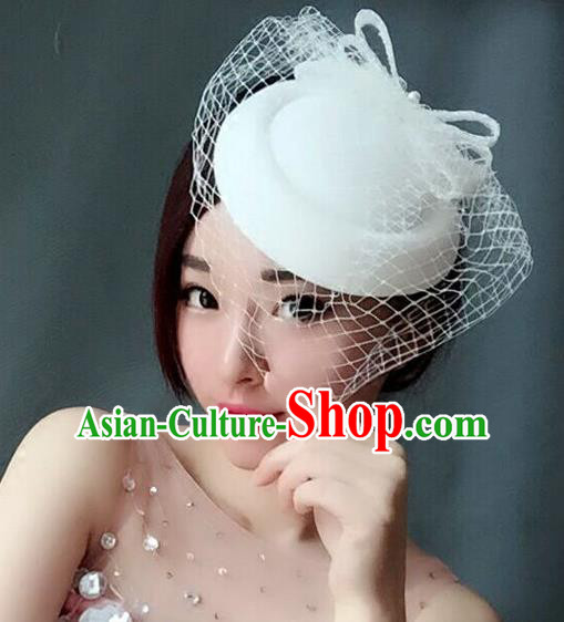 Handmade Exaggerate Wedding Hair Accessories White Top Hat, Bride Ceremonial Occasions Vintage Headwear