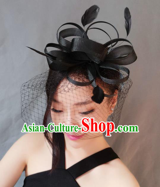 Handmade Baroque Hair Accessories Model Show Black Veil Hair Stick, Bride Ceremonial Occasions Headwear for Women